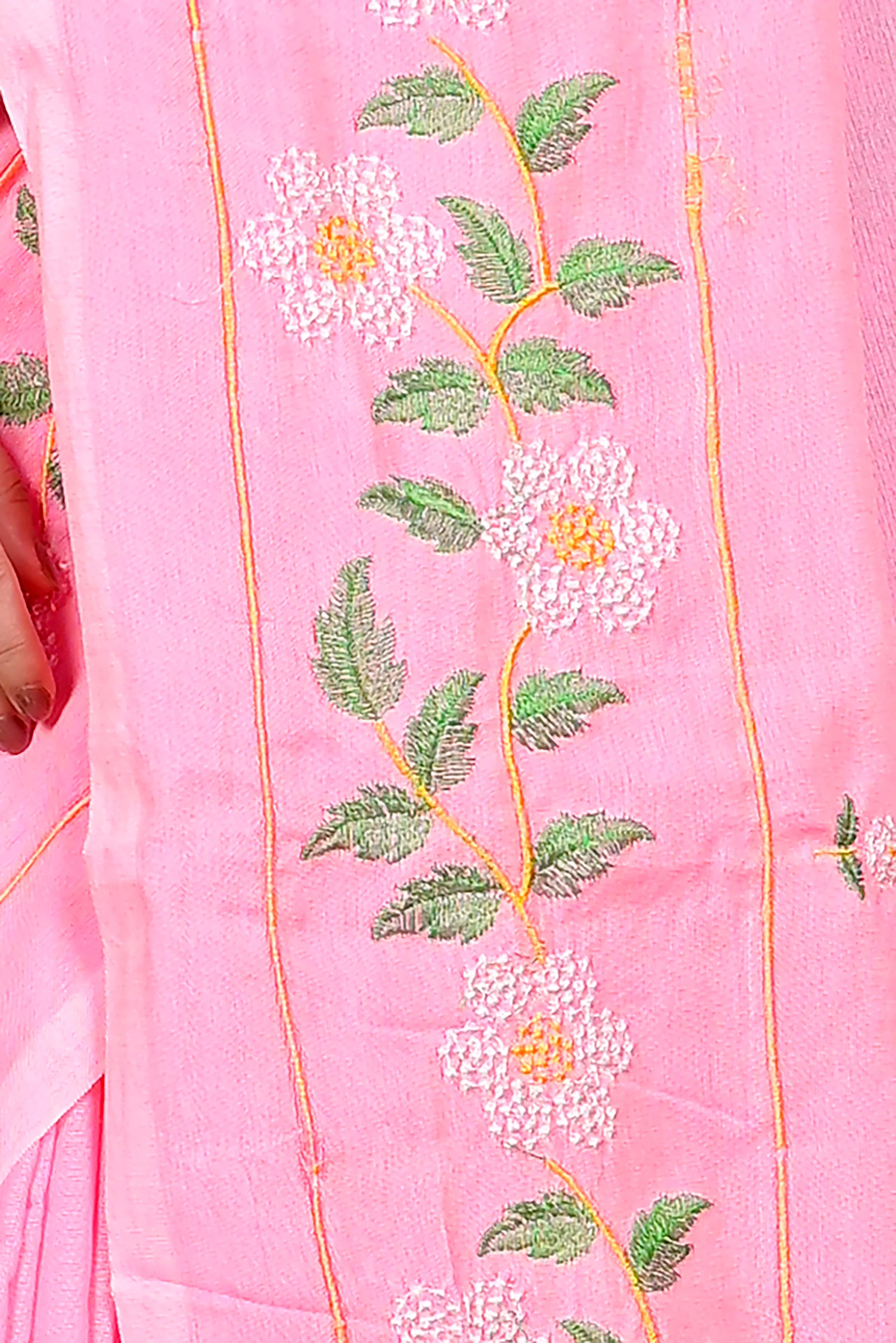 Pink Cotton Blended Paraya Embroidery Handloom saree (305)